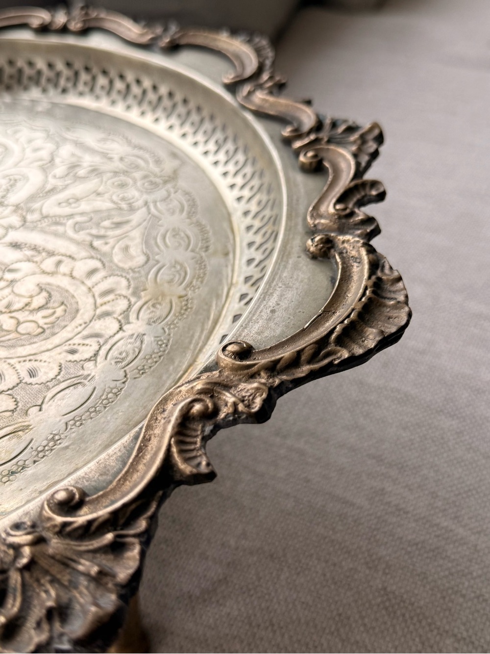 Vintage Handmade Moroccan Tea Tray Table Footed